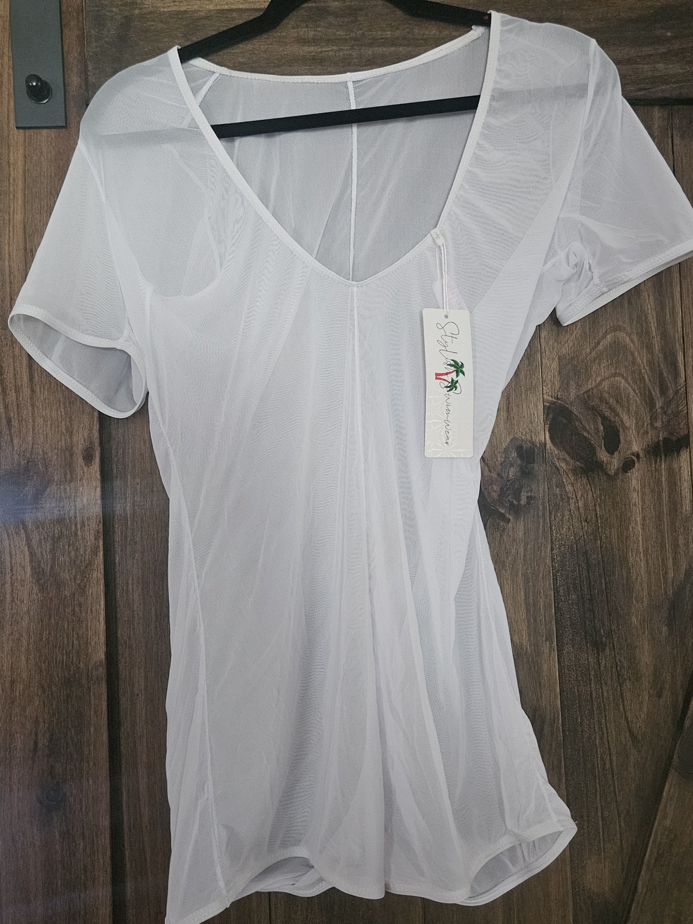 Sheer V-Neck White Short Sleeve Jumper